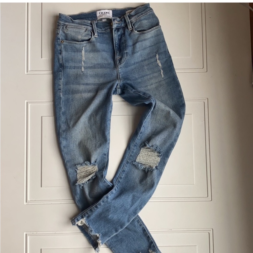 FRAME Denim Le High Skinny Crop Distressed‎ Jeans Size 25 - Picture 3 of 7